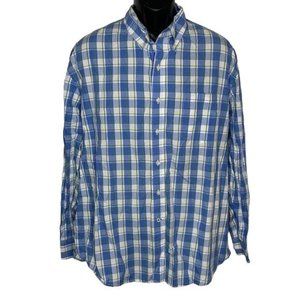 Izod Light Weight Poplin Button Down Shirt XL Blue Plaid Collar Long Sleeves